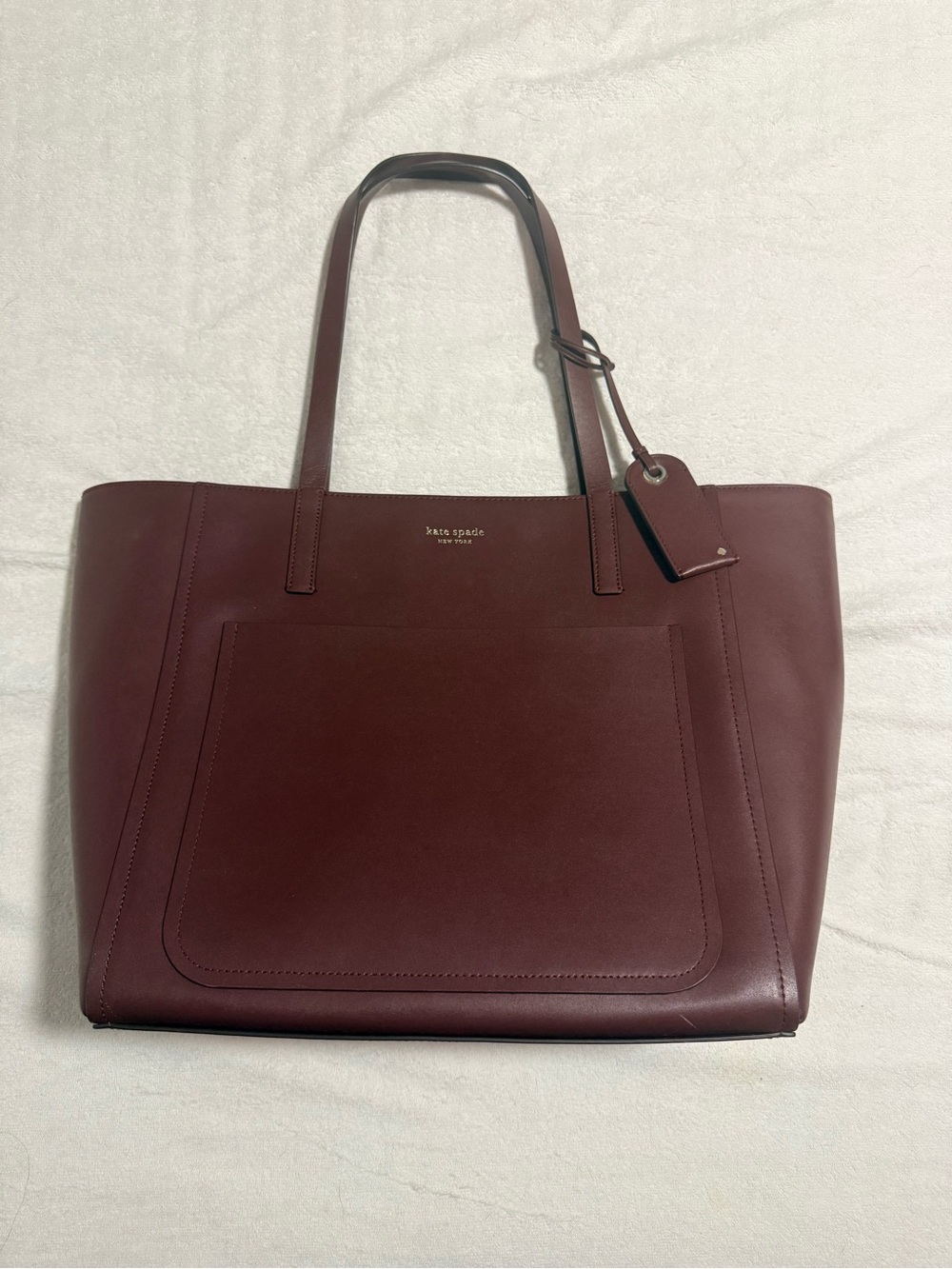 Kate Spade Wine Red Leather Tote with Front Pocket